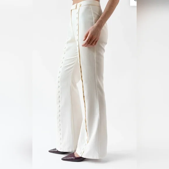 NWT Fabio Linen Mid-rise Snap Wide-leg Trousers By Yellow The Label  Size XS - Picture 4 of 12